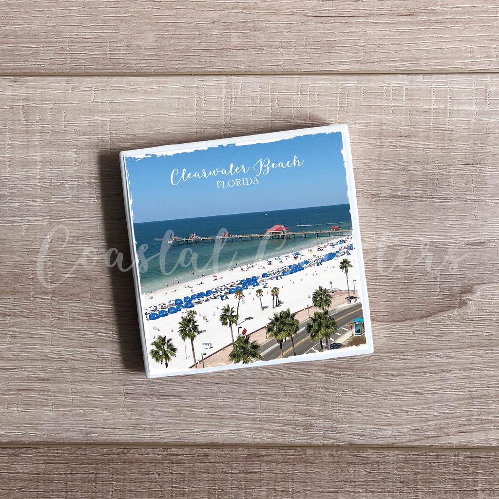 Clearwater Beach Florida Pier and Palm Trees on a Sunny Beach Day